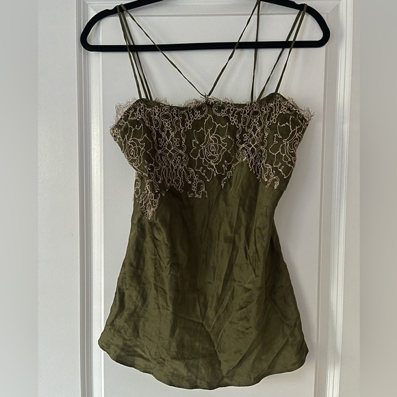 90s Y2K ABS by Allen Schwartz 100% Silk Lace Cami Top Petite P Vintage - Picture 1 of 5